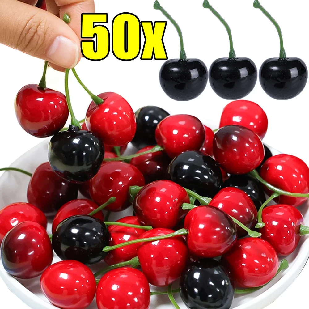 

50/10Pcs Fake Cherry Artificial Fruit Model Simulation Cherry Ornament Craft Food Photography Props Party Decor Home Decoration