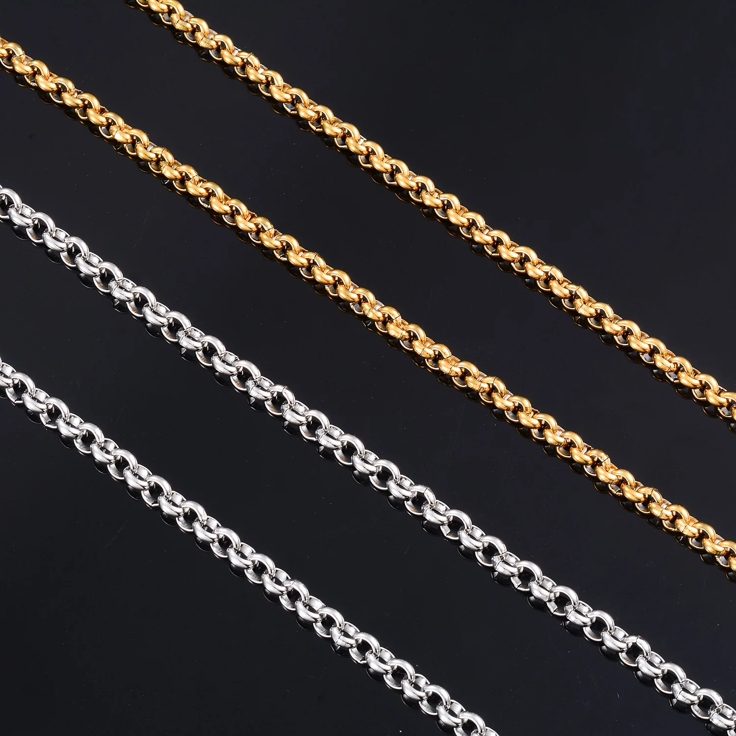 Wasserdichte Halskette, mehrfarbig, Edelstahl, runde Kette, Kabelschlaufe, Vintage, hohle Rolo-Halskette, Zubehör – Detail 4
