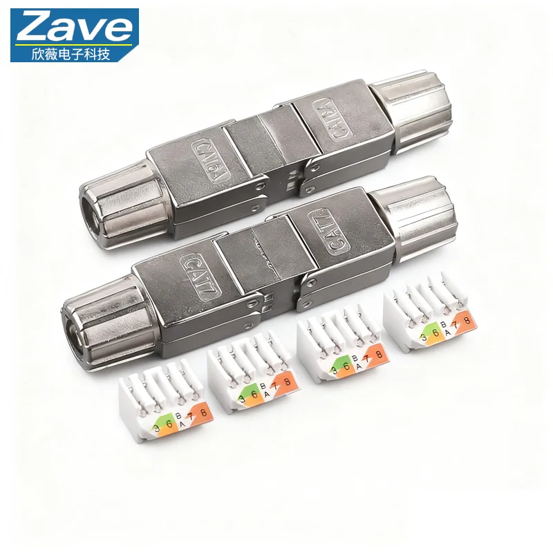 Conector de cabo Ethernet Cat6a/Cat7 - Adaptador blindado, sem ferramentas e direto para extensão de rede