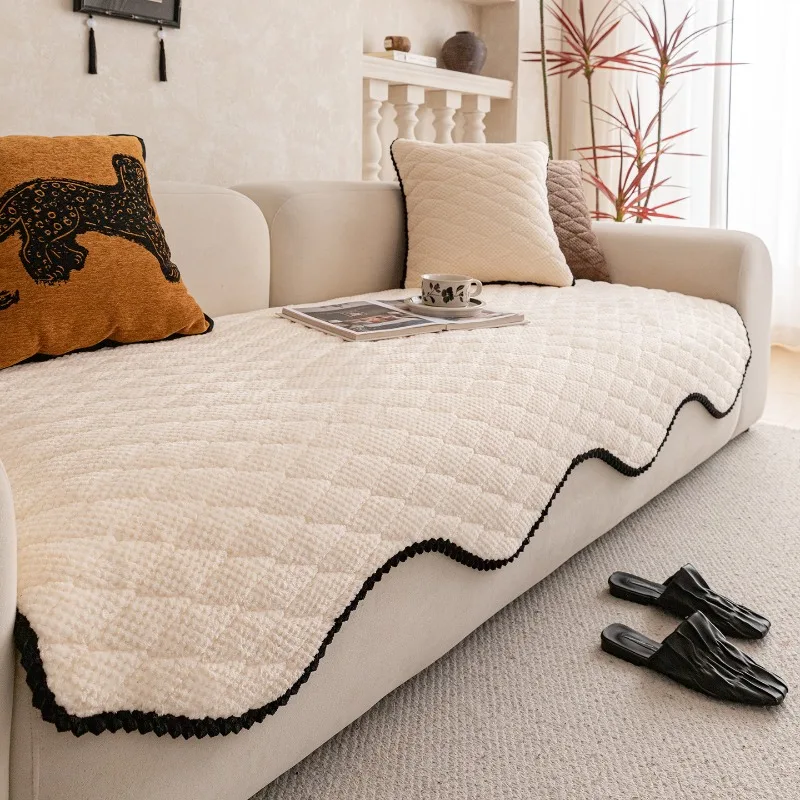 Alien Pineapple Grid Sofa Cushion Thick Short Plush Sofa Cover Stable Anti Slip Pad Machine Washable Lightweight Breathable