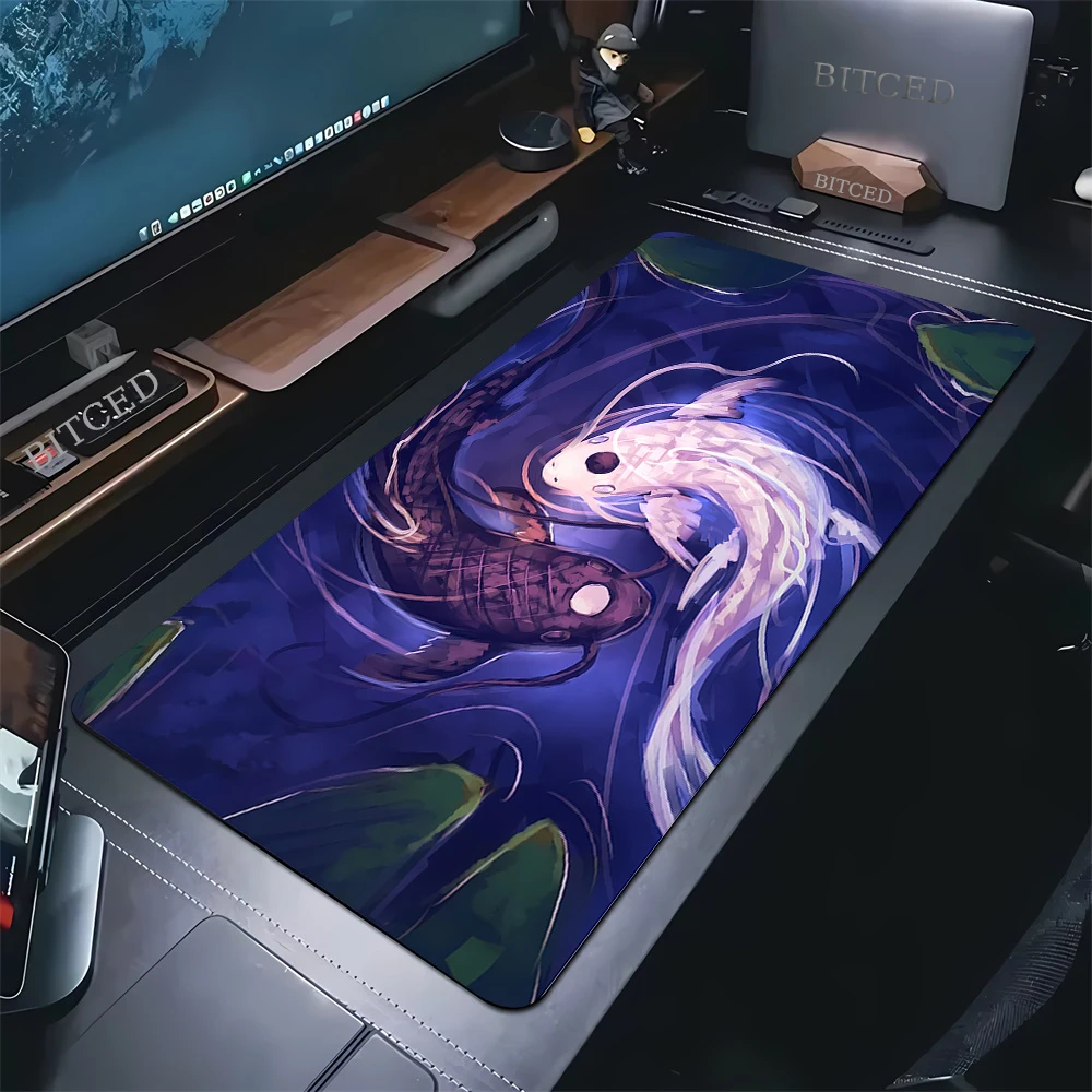

Large Gaming Mouse Pad Koi Fish Table Mat Yin Yang Fish Mousepad Company Big Deskmat 90x40CM Gamer Mausepad Extended Mouse Mat