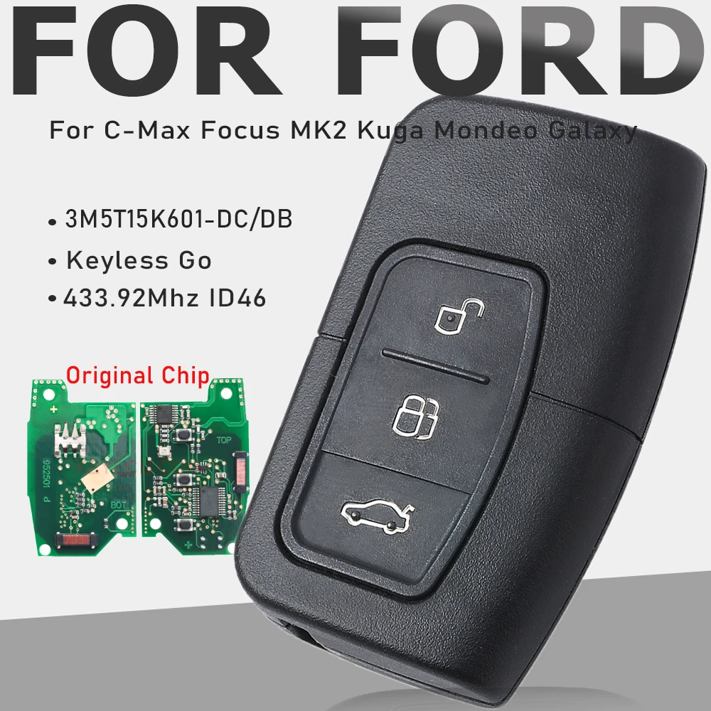 

KEYECU 3M5T15K601-DC/DB Keyless Go for Ford C-Max Focus MK2 Kuga Mondeo Galaxy 2007 2008 2009 2010 Smart Remote Key 433.92MHz