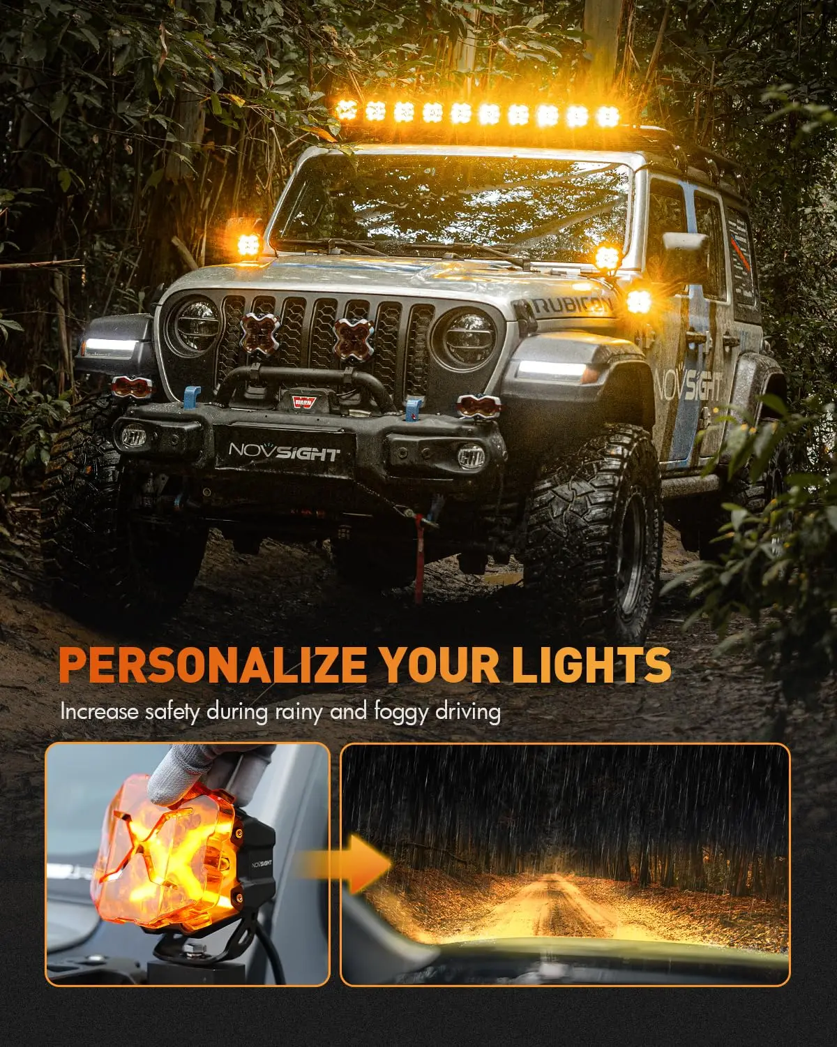 NOVSIGHT X Series 4 بوصة LED جراب ضوء X-Line DRL القيادة شعاع العنبر على الطرق الوعرة أضواء الضباب للسيارات
