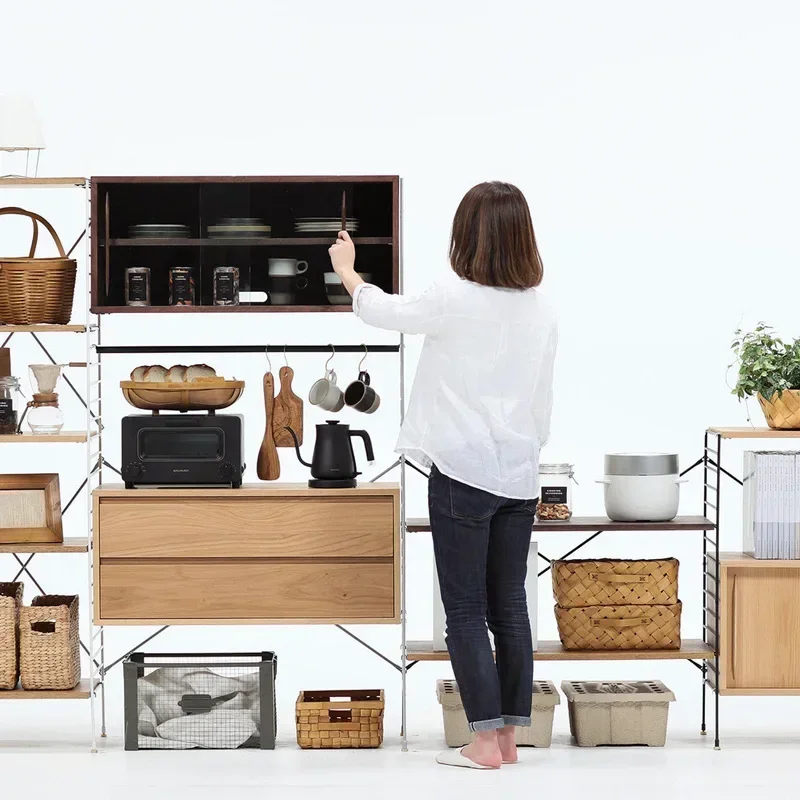 رف من الحديد المطاوع من الأرض إلى الأرض، خزانة Liangpin اليابانية، خزانة جانبية، رف الشرفة، رف تخزين المطبخ