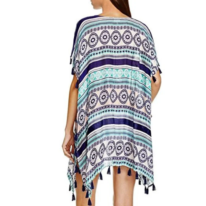 F4551 Surf Gypsy Tassel Poncho Swim Cover Up