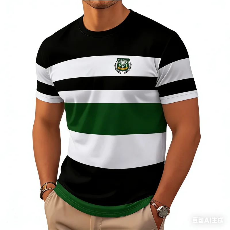 Classic Stripe Printed Men's T-shirt Summer Casual Comfortable Crew Neck Men Clothing Tops Street Daily Trend Short Sleeve Tees