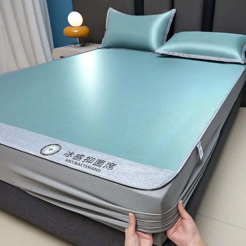 summer-ice-silk-cooling-mat-3-piece-set-machine-washable-foldable-soft-fitted-sheet-for-summer-student-single-dorm-bed