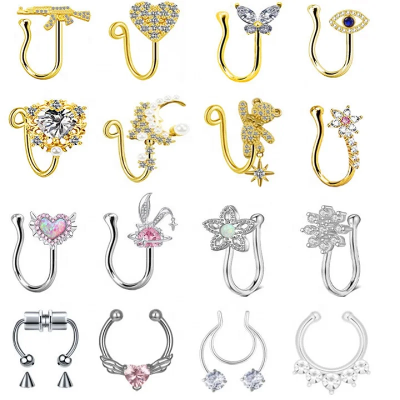 Butterfly Boho Fake Nose Ring Nose Cuff CZ Fake Piercing Nose Clip for Women Wholesale Body Piercing Fashion Jewelry