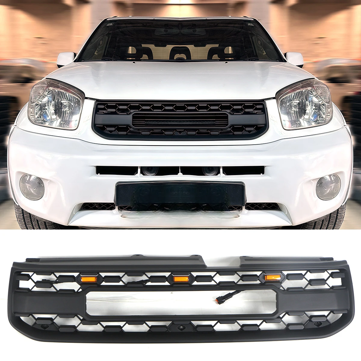 

Front Grille W/Light Fits For 2001-2005 2006-2008 Toyota RAV4 Grill Black