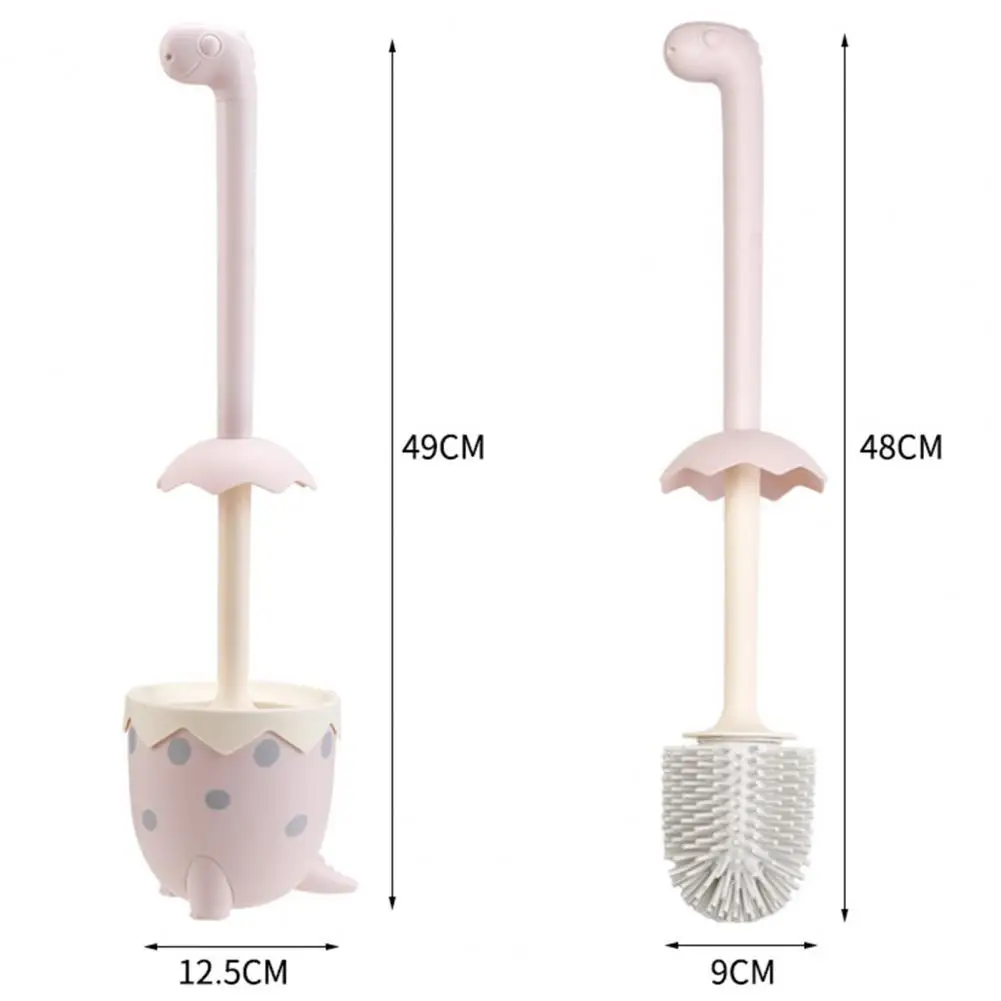 1 Set Toilet Brush Strong Decontamination Cleaning Long Handle Cartoon Dinosaur Egg Shape Bathroom Cleaning Brush with Stand