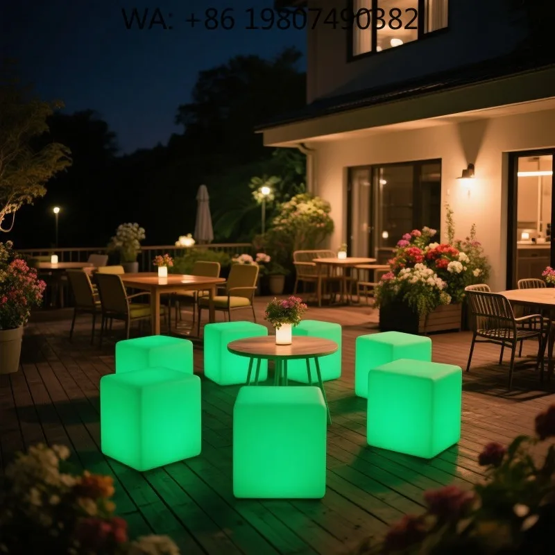 Wholesale Modern Rechargeable LED Cube Bar Chair PE Luminous Stool for Outdoor Wedding Nightclub Party Event Furniture Supply