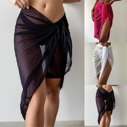 Women Sheer Wrap Swimsuit Knot Waist Cover Up Skirt Without Bikini See Through Beach Bikini Wraps Cover Ups For Swimwear