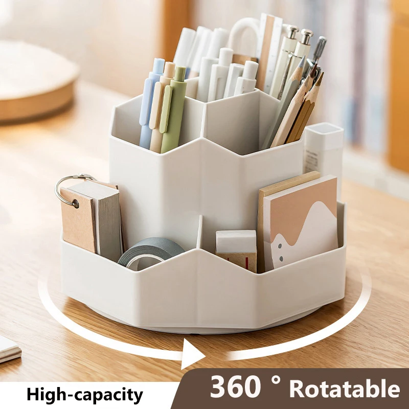 Grande capacidade Desk Pencil Storage Box, 360 ° Rotatable Pen Holder, 9 Grid Papelaria Organizer, Escola e Escritório Stand