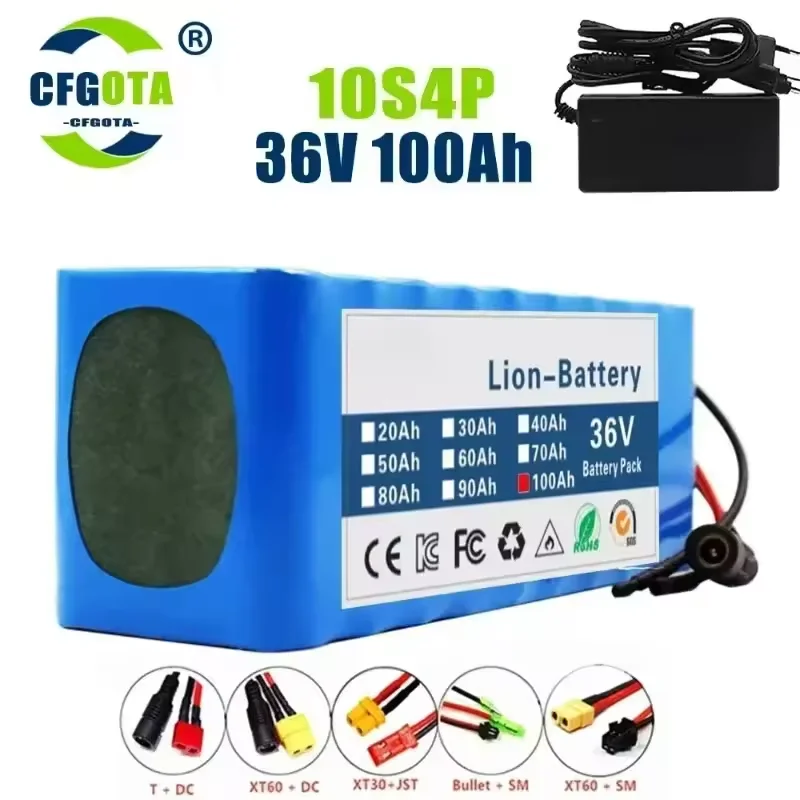 NEW 100Ah 10s4p 18650 lithium battery 36V 100000mAh lithium-ion battery pack+charger 36V