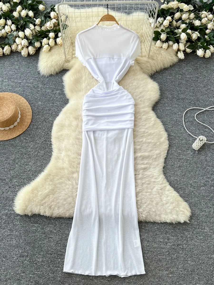 Foamlina-vestido largo blanco de retales de malla para mujer, novedad de verano 2025, vestido ajustado con cintura ceñida, Pure Desire Hot Girl
