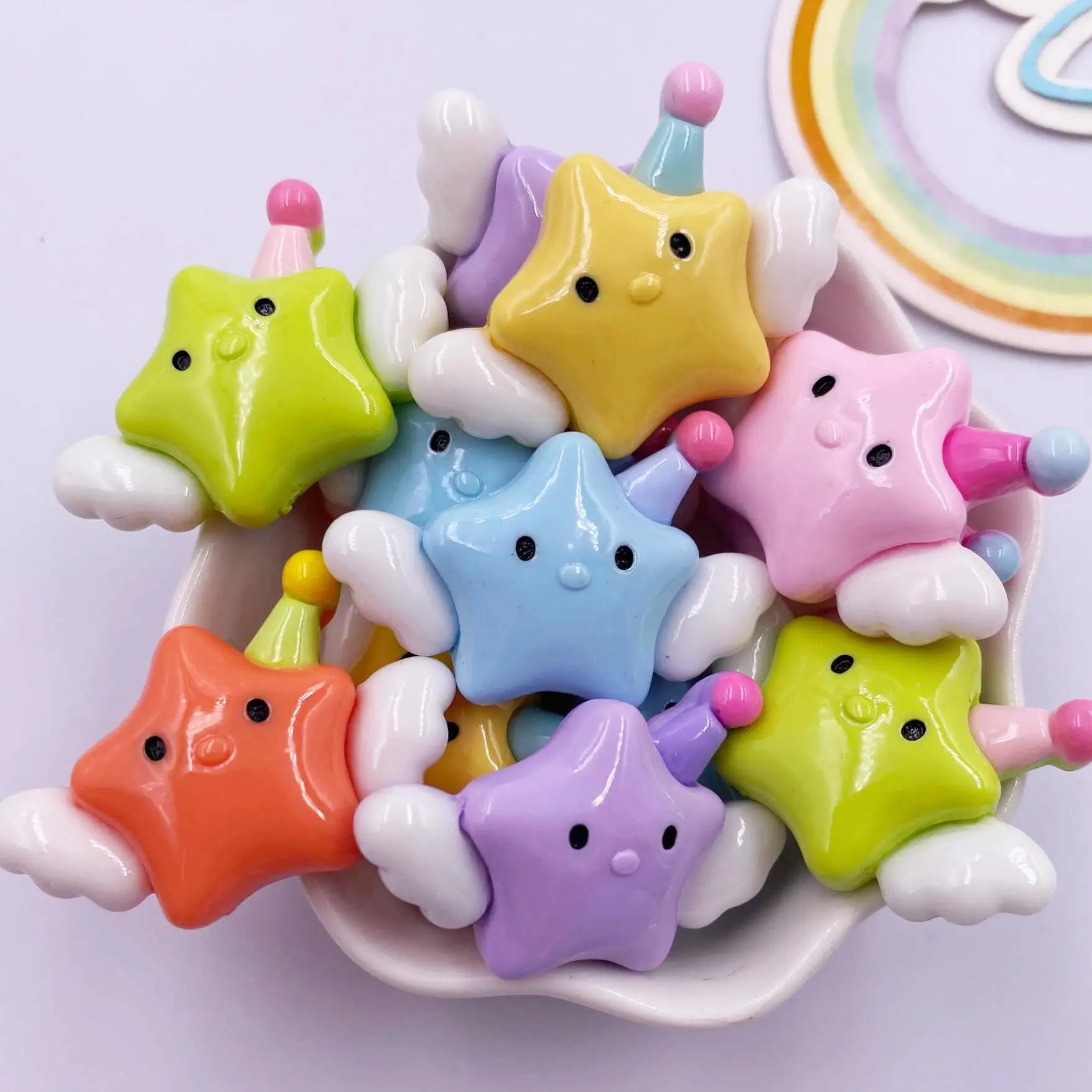 الراتنج Kawaii الملونة الكرتون الملاك ستار الطفل فلاتباك حجر التماثيل 6 قطعة لتقوم بها بنفسك القوس سجل القصاصات اكسسوارات ديكور المنزل الحرف OM42 #1