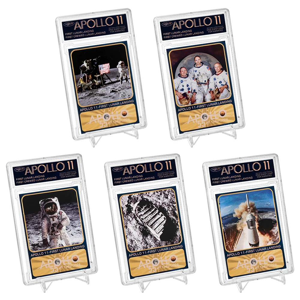 5 Designs Apollp 11 First Lunar Landing Golden Trading Card 55th Anniversary Souvenir Gold Cards Collectible Gifts for Christmas