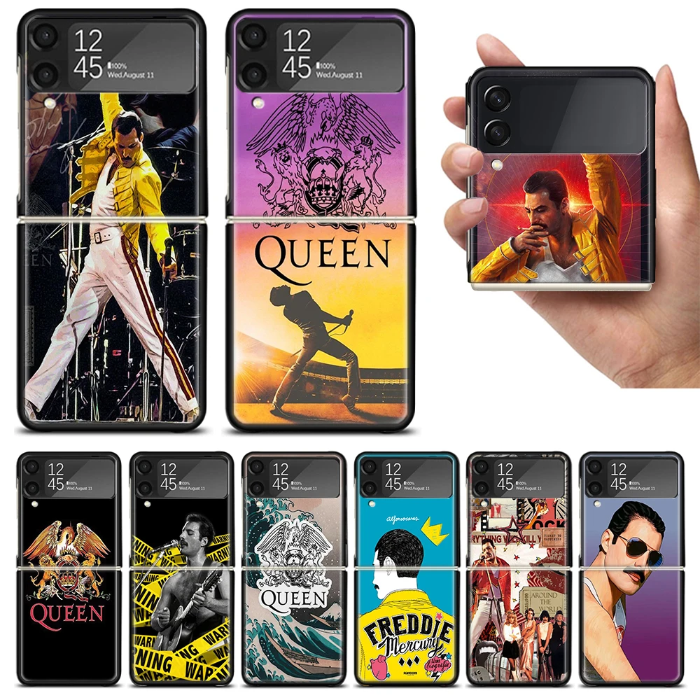 Rock Funky Freddie Mercury Queen Phone Fold Case for Samsung Galaxy Z Flip 5 4 3 ZFlip4 Z Flip5 5G ZFlip3 Flip4 Flip3 Black Shel