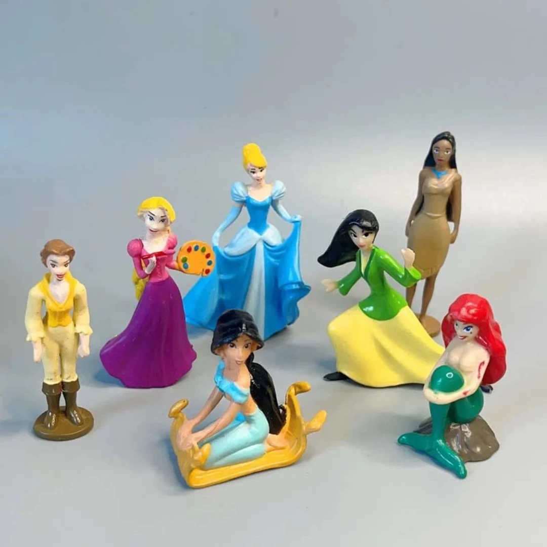 Disney Snow White Jasmine Princess Long Hair Elsa Doll Toys Pvc Anime Figurine Model Desktop Decoration Cake Ornaments Girl Gift