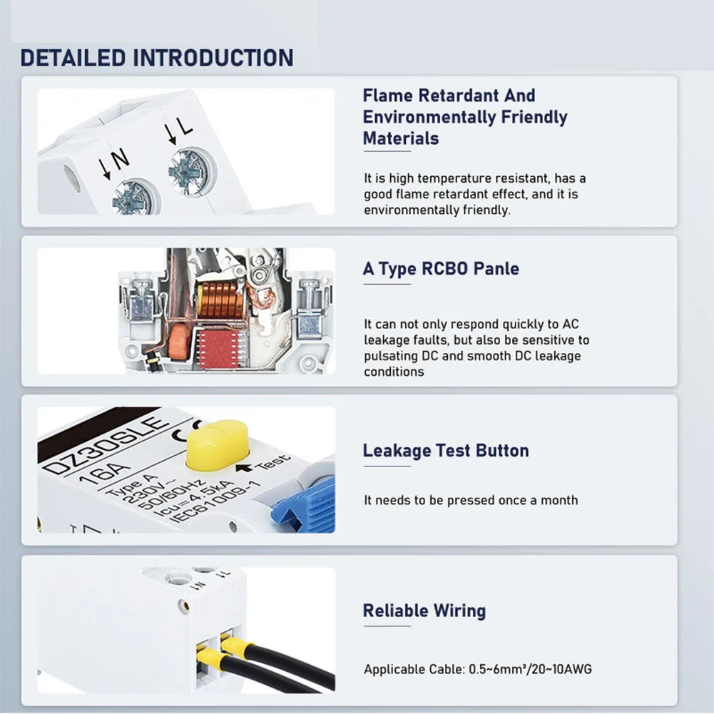 High Safety Circuit Breaker 16A with A Type Protection 2Pin Design and 18mm Width for Enhanced Personal Security