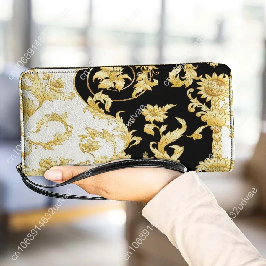 

Golden Baroque Scroll Womens Casual Cluth Purse High Quality Pu Leather Mini Fun Purse Card Wallet carteras para mujer DIY Gifts