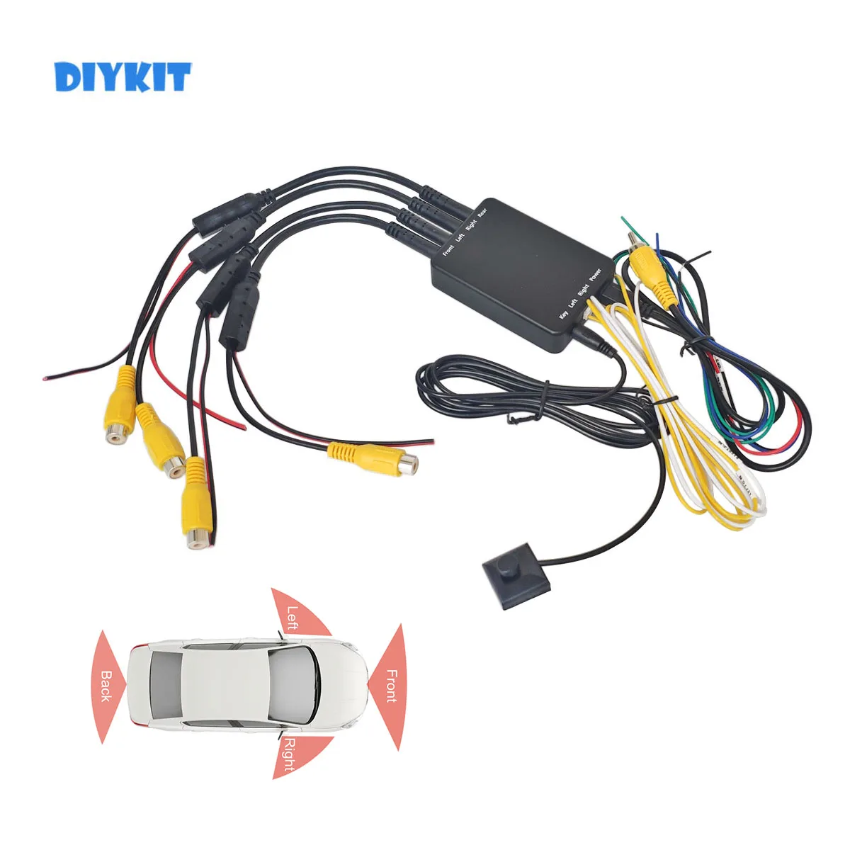 

DIYKIT 4 Way Control Box Switch Video Channel Converter for 360° Car Panoramic Camera System Rear Front Left Right Reversing Cam