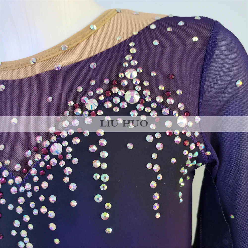 LIUHUO Ice Dance Kunstschaatsjurk Dames Volwassen Meisje Tieners Aanpassen Kostuum Prestaties Competitie Dans Turnpakje Paars