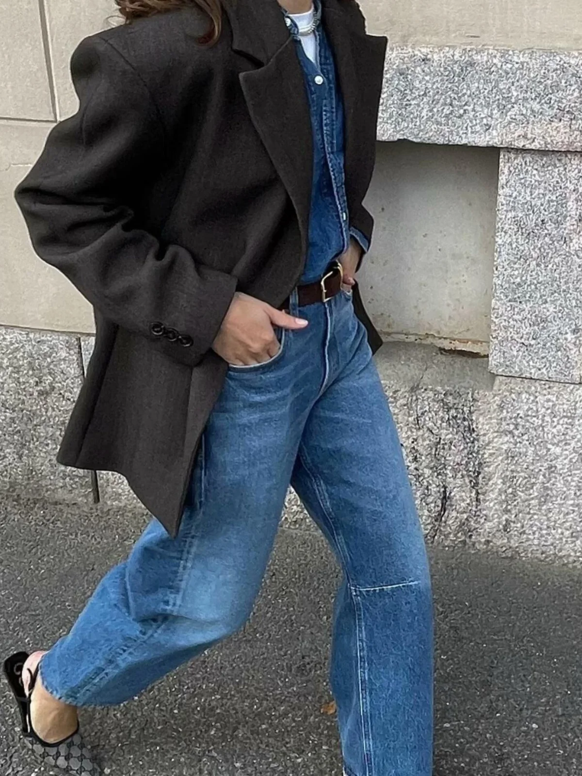 Retro American Washed Arc Blade Jeans High Waist Wide Leg Pants Trendy Design Casual Chic Deep And Light Color Options