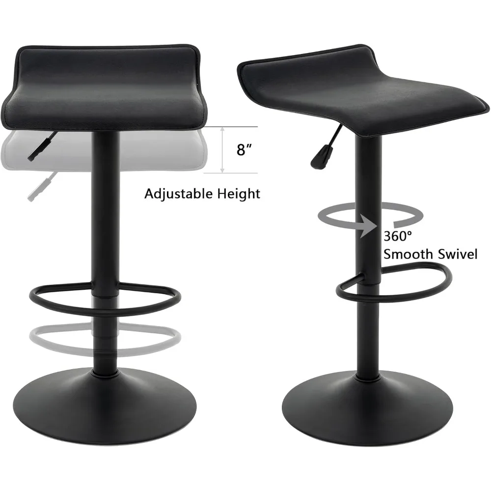​​2-Piece Adjustable Bar Stool Set​​ - Swivel PU Leather Counter Stools (Black)