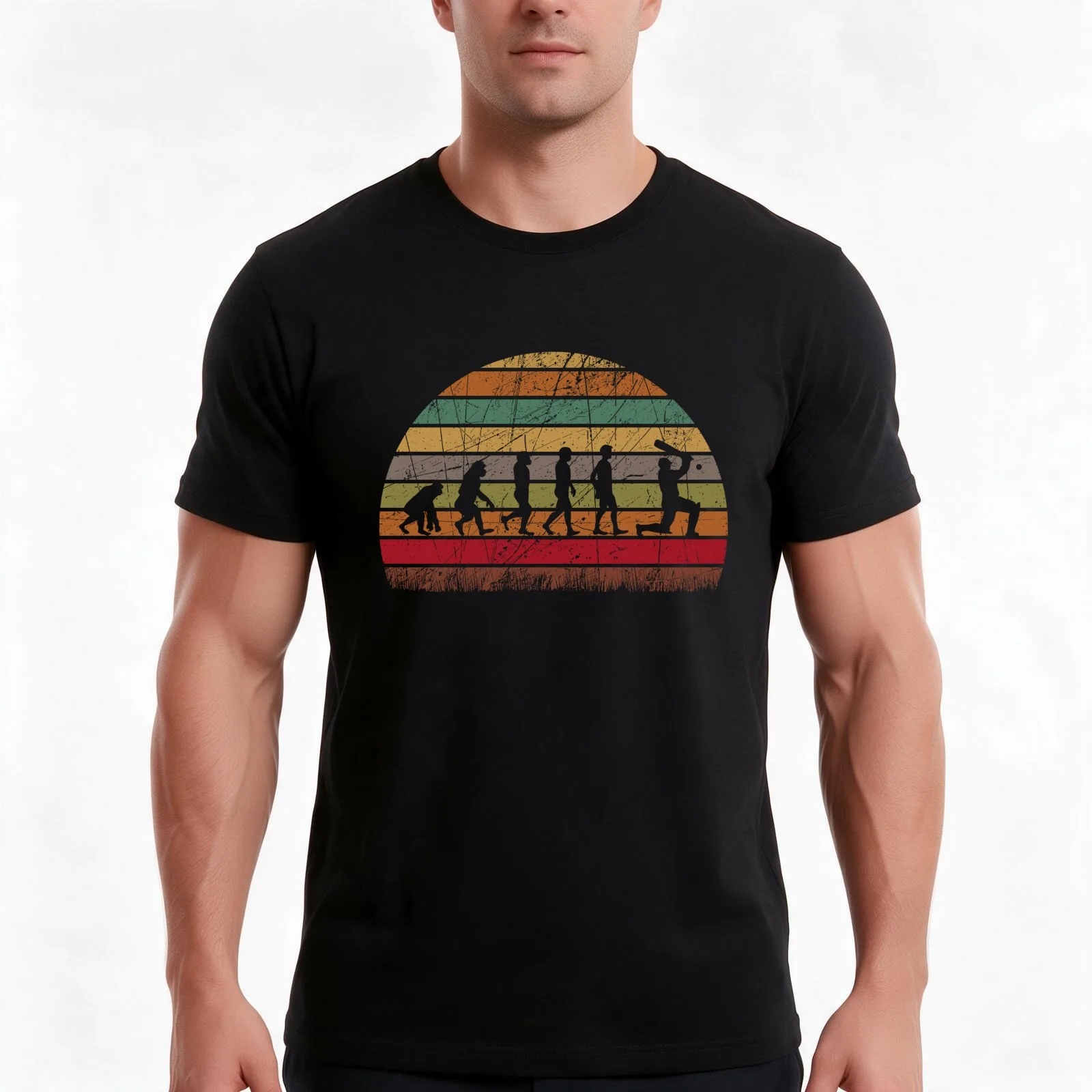 Retro Vintage Cricket Evolution Cricket Fan Funny Cricket T-Shirt, Novelty Saying Tshirt, Soft Cotton Crew Neck Everyday Top