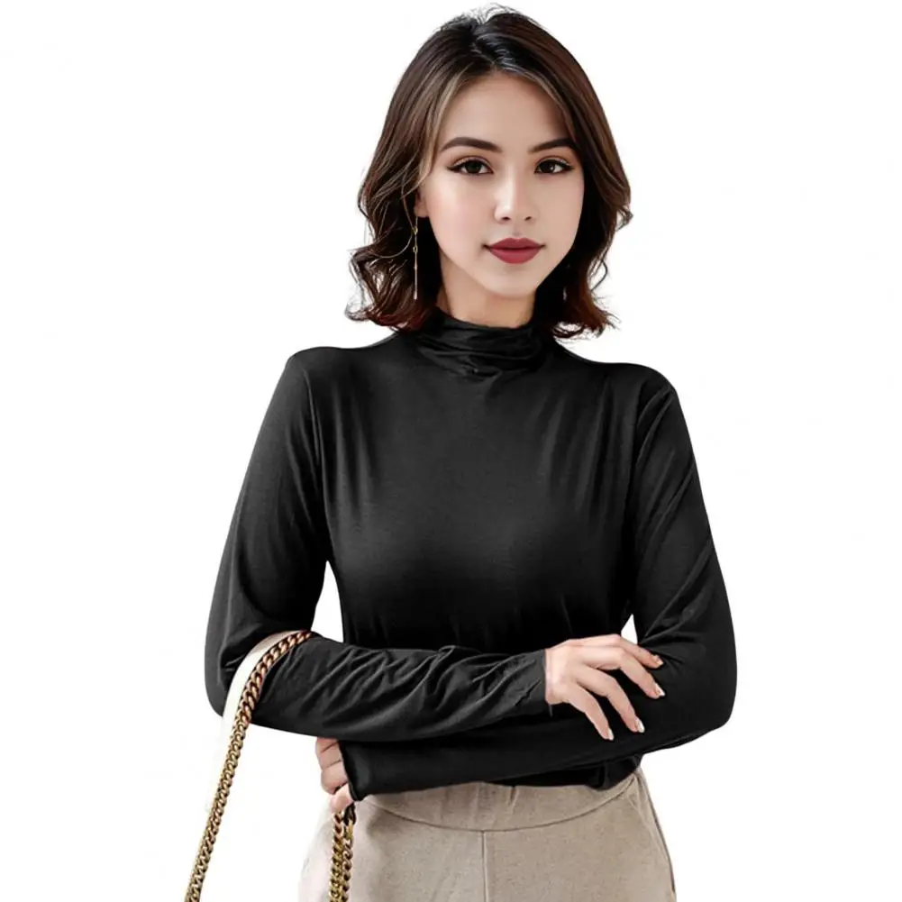 Women Long Sleeve Top Solid Color Top Stylish Women's Long Sleeve Tops Slim Fit Half-high Collar Shirt Solid for Daily for A