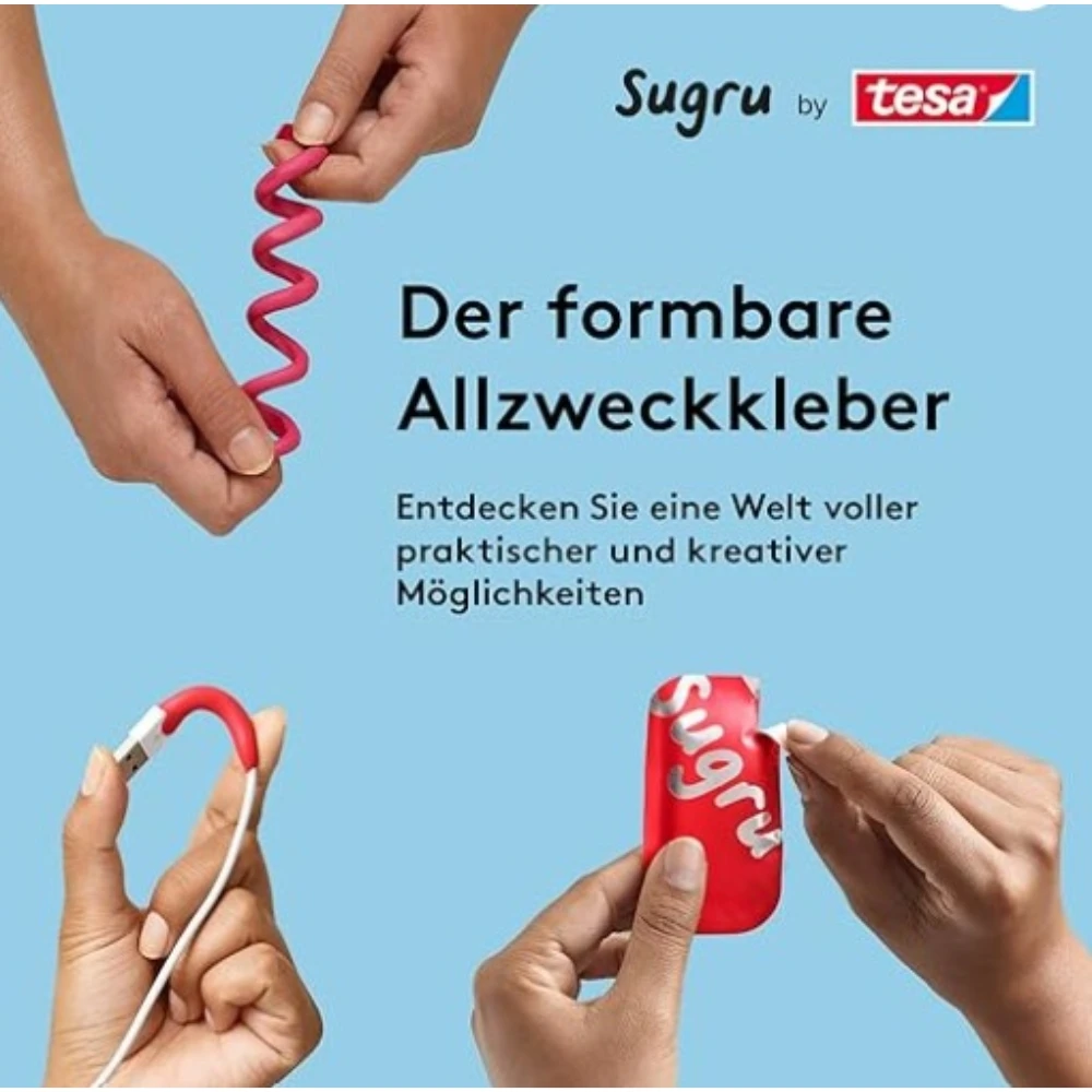 Tesa Sugru لاصق قوي لجميع الأغراض، علبة واحدة = 3 عبوات (3 × 3.5 جم)