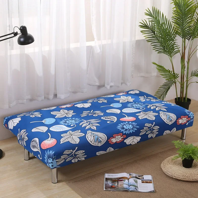 Blue Leaf Print Sofa Bed Cover All-inclusive Slipcover For Sofa Without Armrest No Handrail Sofa Covers 2 Seat Capa De Sofa