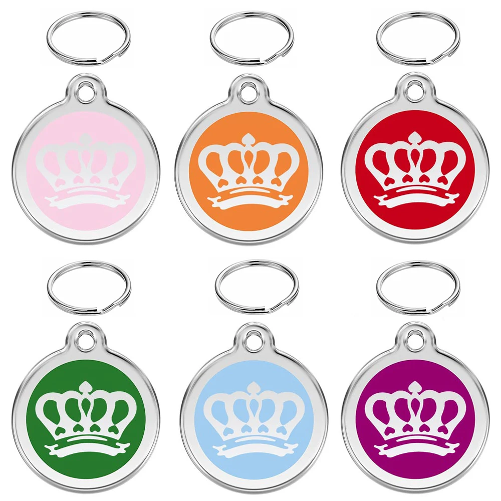 100PCS Crown Personalized Engraving Pet Cat Name Tags Customized Dog ID  Collar Accessories Nameplate Anti-lost Pendant Metal