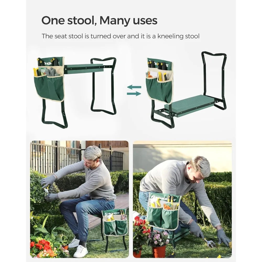 مقعد ركوع للحديقة قابل للطي مع وسادة سميكة، وحقائب أدوات، ومقعد بستنة متعدد الوظائف للنساء والرجال