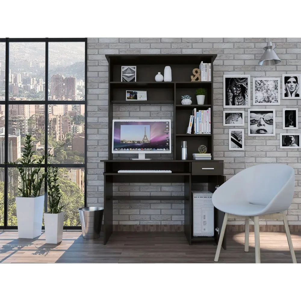 Black Wengelwood 2 Drawers 7 Layers Computer Desk with Locker Office Furniture
