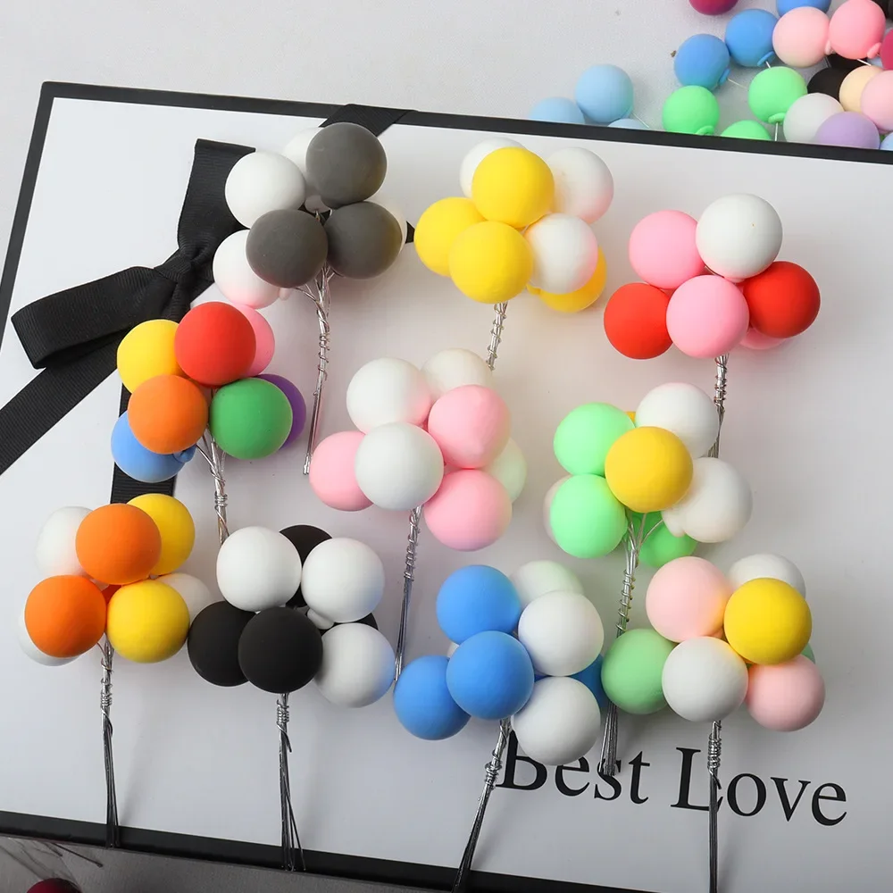 8Pcs/bunch Mixed Color Balloons Clay Cake Topper Balls Cake Decor Wedding Birthday Party Baby Shower Favor Dessert Decorations