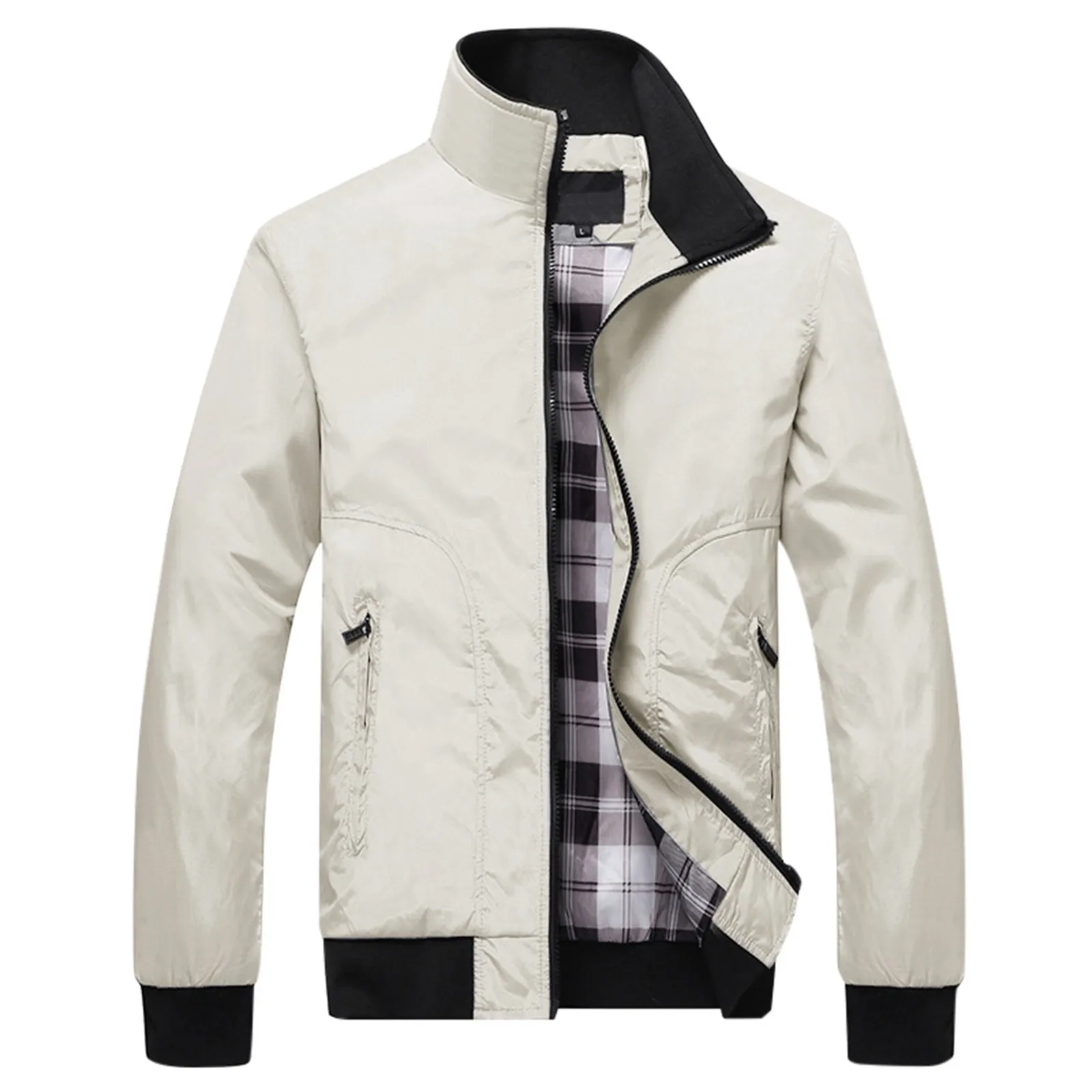 

Men Flight Jacket Lightweight Softshell Coat Sportwear Long Sleeve Stand Collar Zipper Baseball Windbreaker Waterproof Outwear