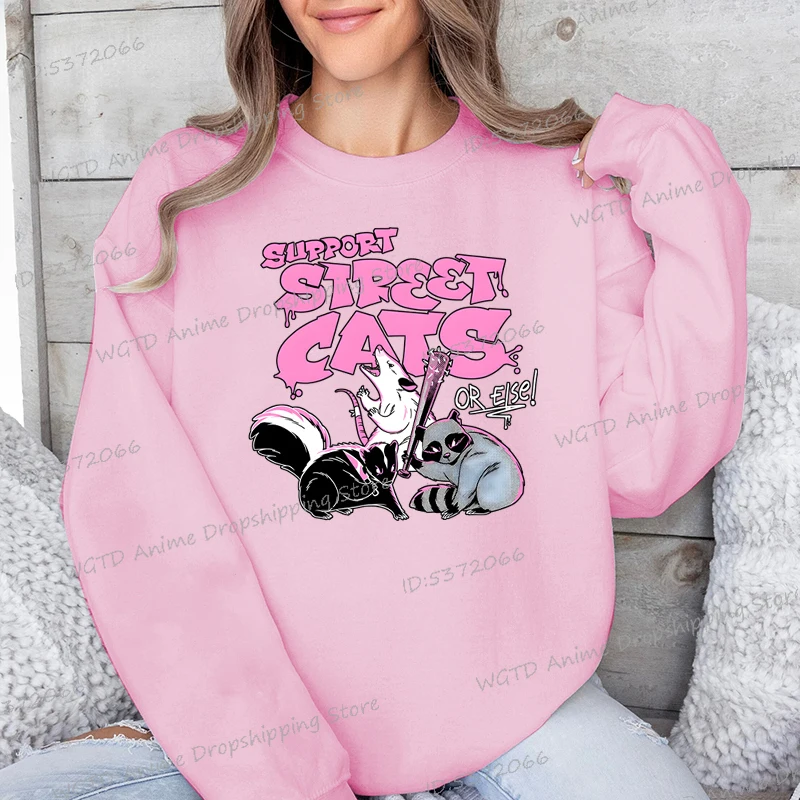 Unterstützen Sie Street Cats or Else Damen-Sweatshirts Waschbär Street Cats Cartoon-Sweatshirt Lustige Tier-Waschbär-Liebhaber Lässige Hoodies