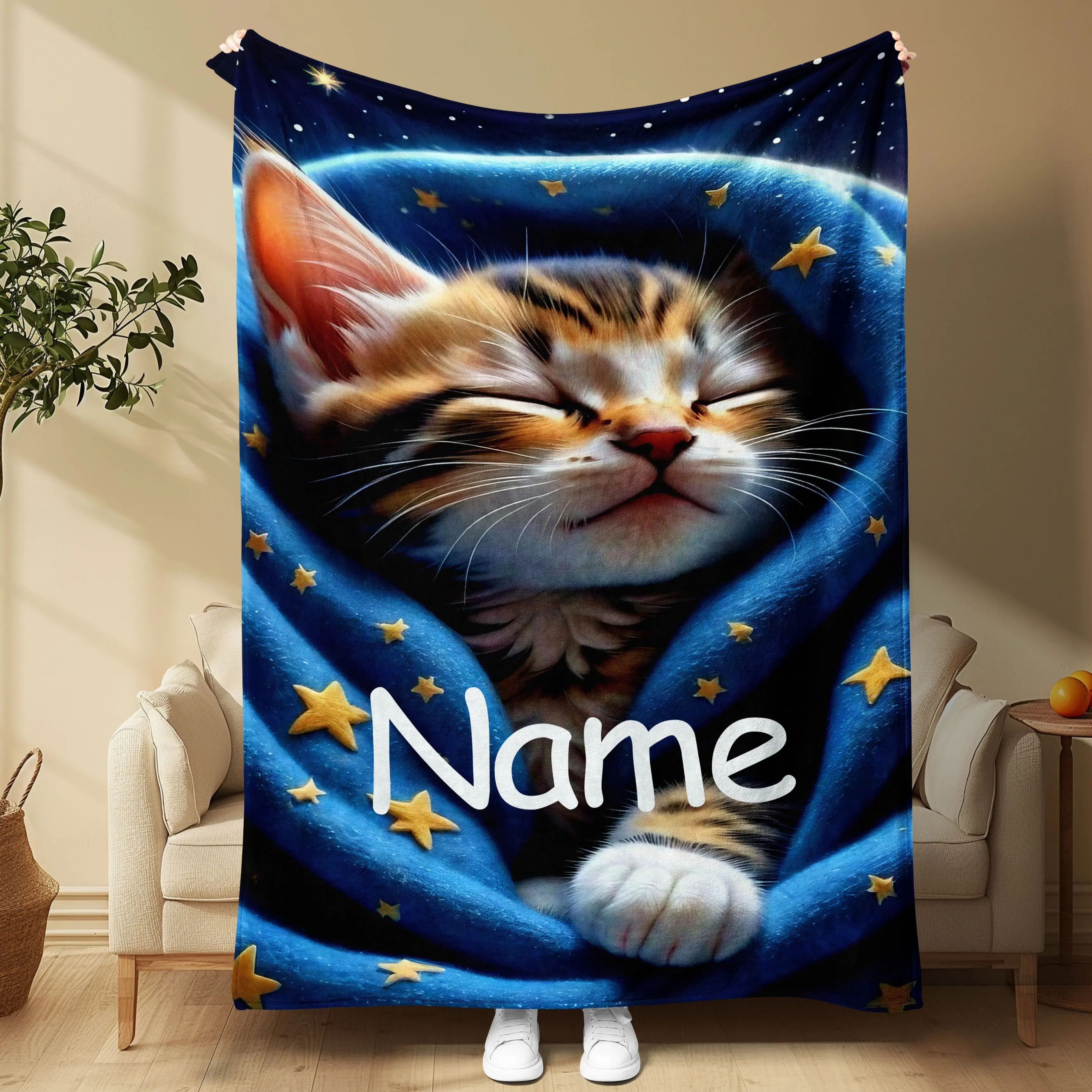 1 piece of comfortable custom named cat blanket,soft flannel blanket, suitable for sofa beds,travel offices,learning and camping