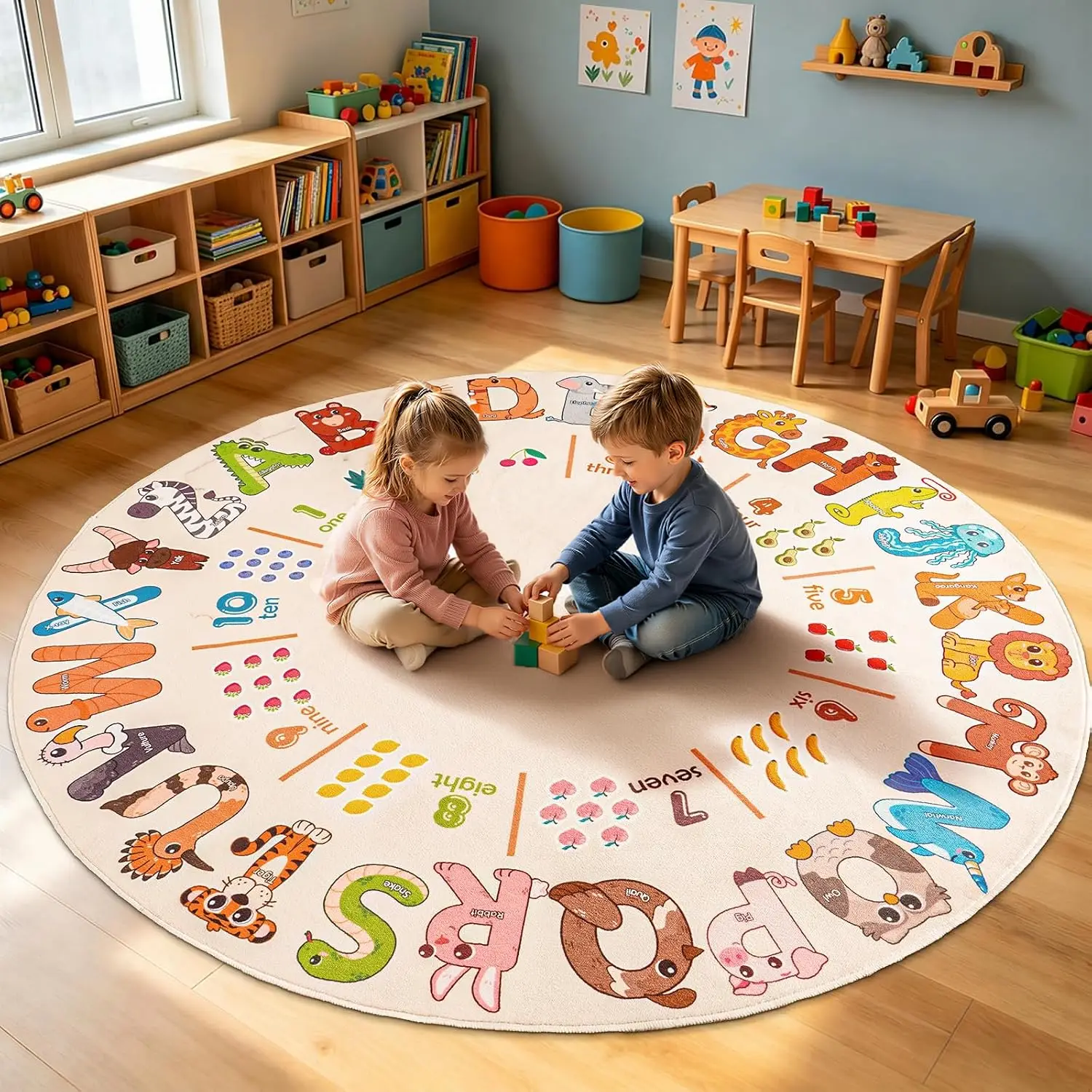 Educational Kids Play Rug Mat ABC Numbers Learning Puzzle Circle Carpet Toddler Preschool Kindergarten Activity Mat Polyester Pl