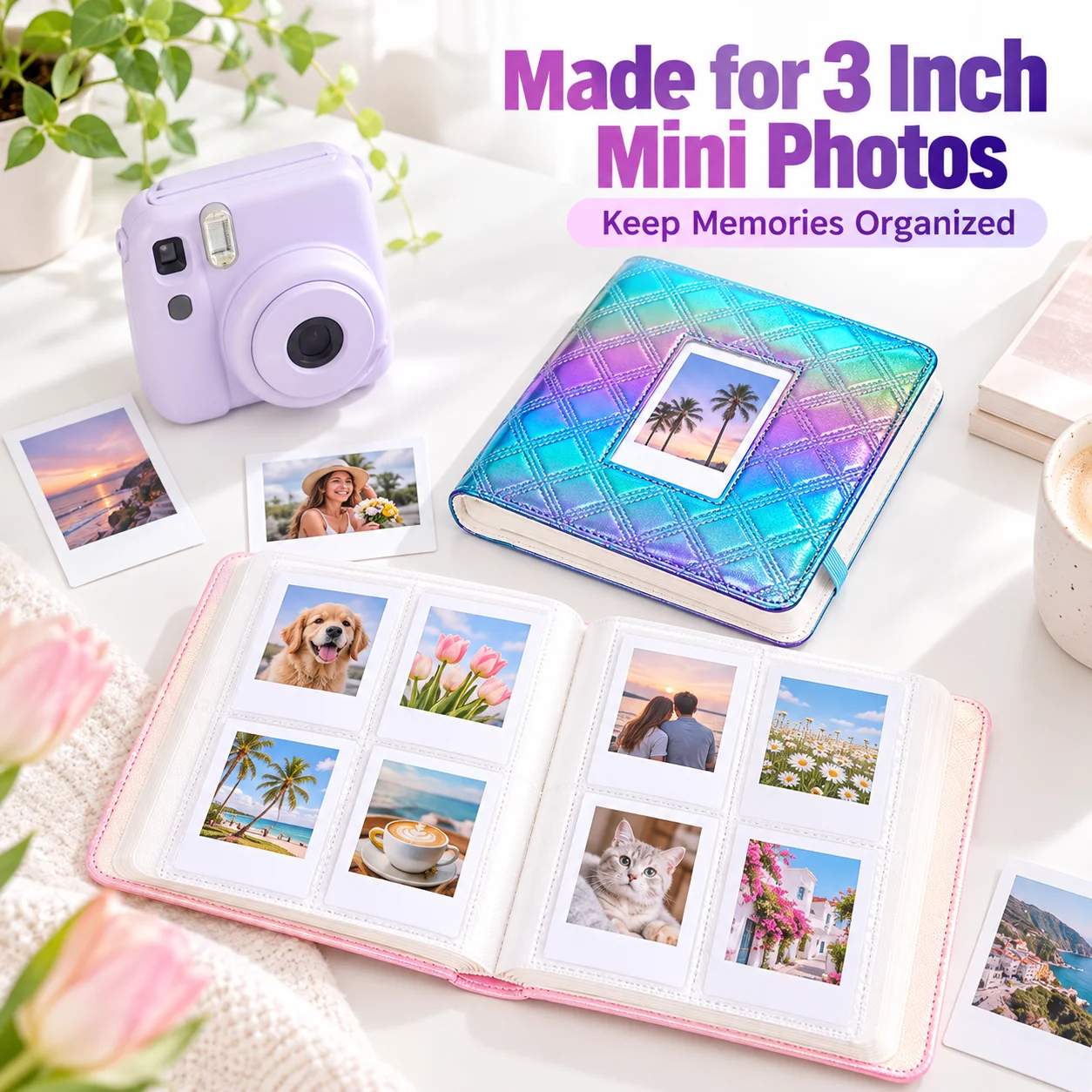 288 Pockets 3 Inch Mini Photo Album for Fujifilm Instax Mini 11 12 13 99 41 Evo Link, Large Capacity Quilted Photo Storage Book