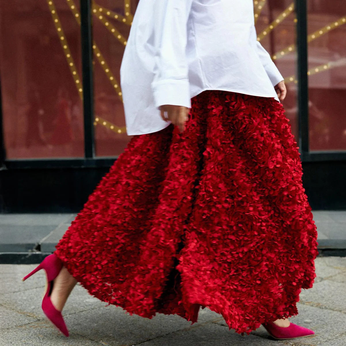 Winter Red Fashion Long Petal Skirt Women's Design Inspired Evening Gown Elegant Lady Unique High Waisted Skirts for Women