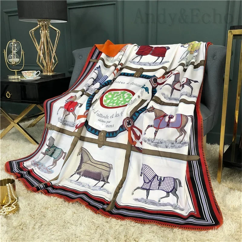 Double Layer Throw Blanket Weighted Knitted Horse Blankets Plaid Bedspreads Sofa Bed Winter Thick Fleece Warm Soft Fluffy Plush