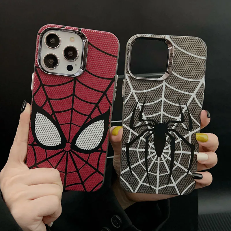 Luxury Cartoon S-Spider-Man Anime Phone Case For Apple iPhone 11 12 13 14 15 Pro Max Cool Plating Lens Shockproof Funda Cover