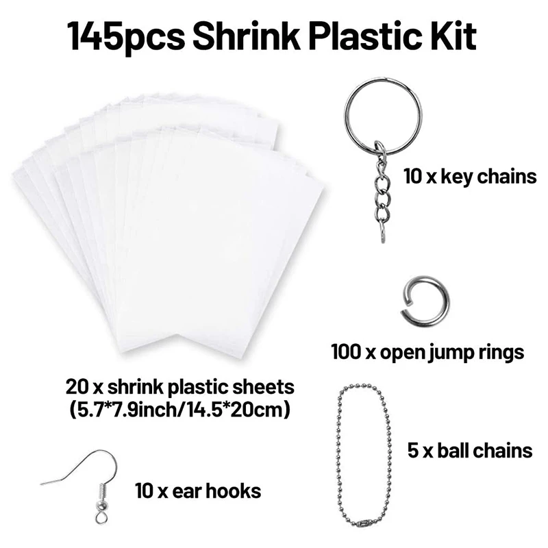 Shrinky Art Paper Heat Shrink Sheet Plastic Kit Hole Punch Keychains Pencils DIY Drawing Art Supply