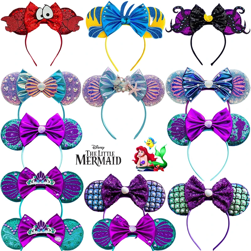 

Disney The Little Mermaid Ears Headband Girl Princess Ariel Hairband Kids Flounder Bow Headwear Women Sebastian Hair Accessories