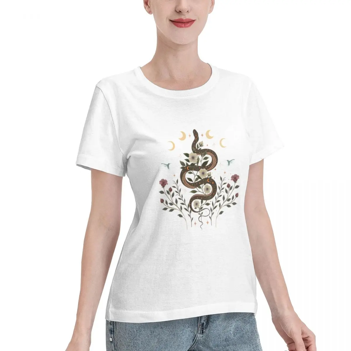 All Body Type Serpent Spell-Colour Women's T-shirt French Chic Female Everyday Wear