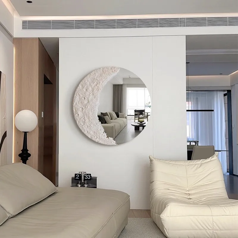 Light Luxury Minimalist Art Decorative Mirror Round Shape Explosion-Proof Glass Mirror Three-Dimensional Moon Dressing Mirror