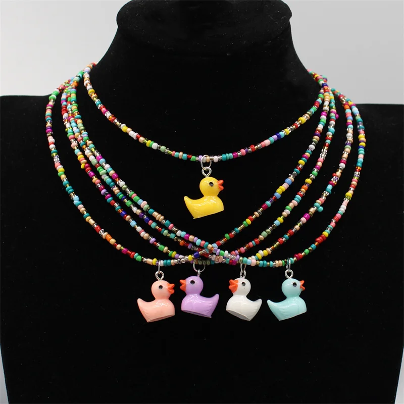 Fashion Cute Small Cartoon Little Yellow Duck Charms Pendant Necklace Short Chain Collar Handmade Choker Accessories Jewelry